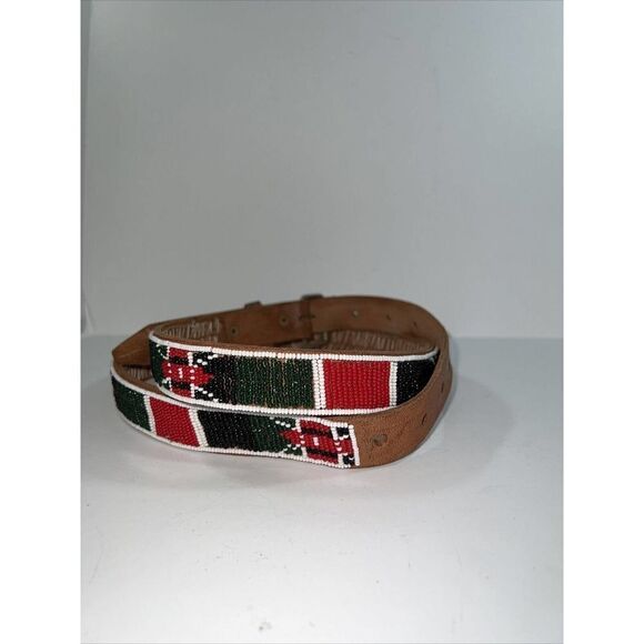 Kenya Leather Belt With Flag Colors- Hand Beaded - Vintage - Size  XL  EUC main image 5
